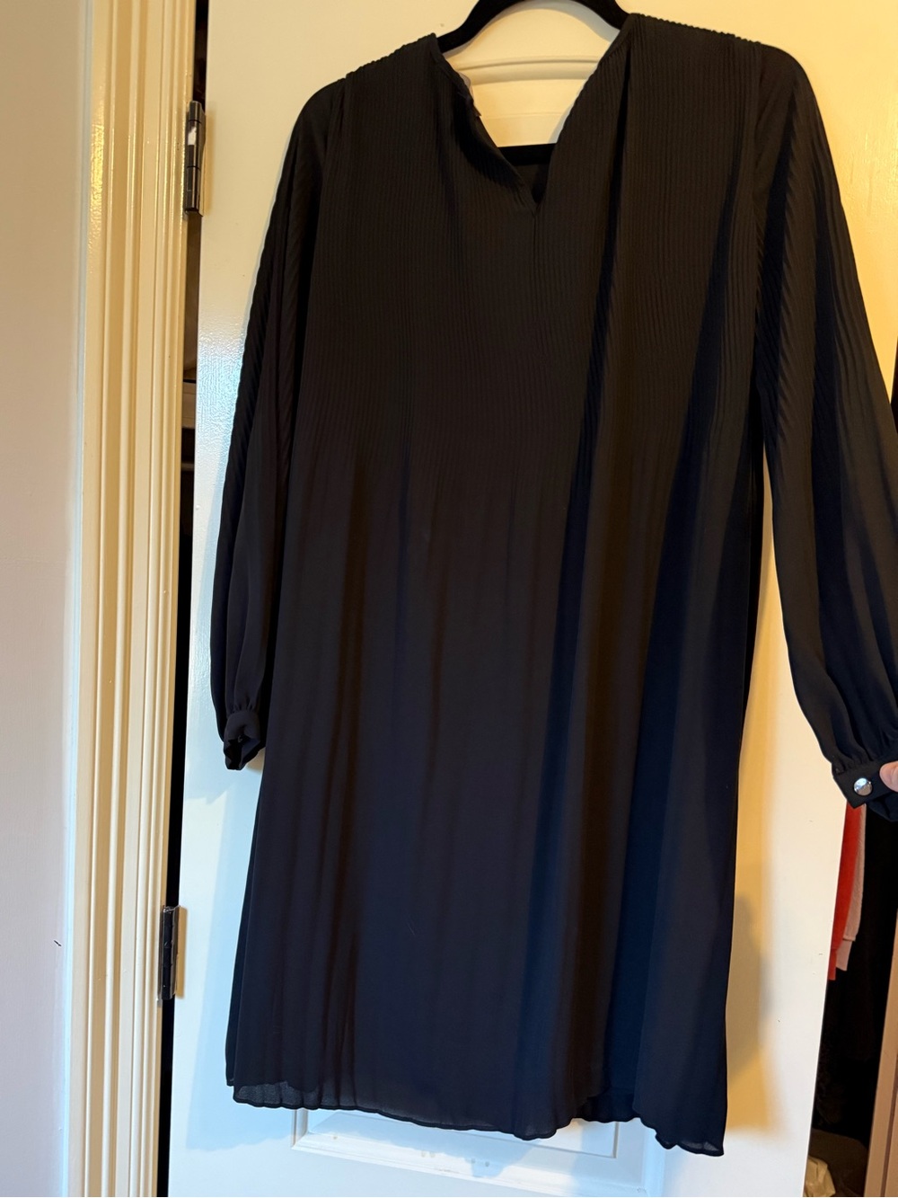 Philosophy Size L Black Pleated Long-Sleeve Women's Dress - Picture 6 of 6